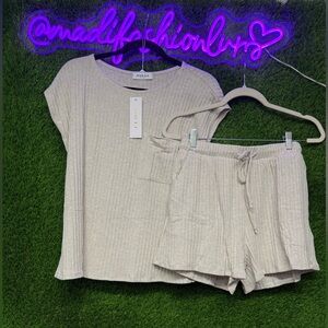 Gilli Cream Ribbed Top and Shorts Set